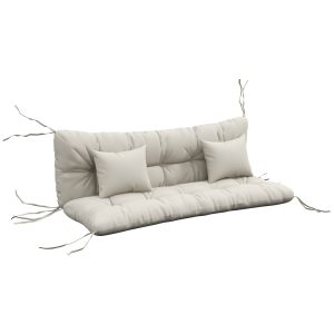 Sæt med 4 siddehynder, 150×50 cm, vandafvisende stolehynder med bånd, 10 cm tykke, cremehvid